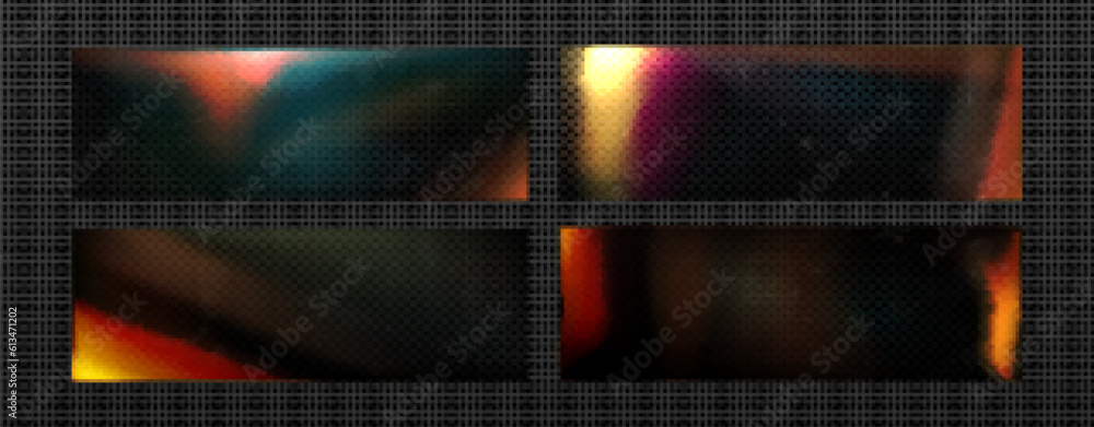 Poster retro flare photo overlay with hologram and dust texture. old film filter with dust effect set for r