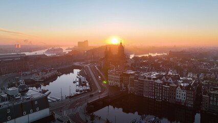 Naklejka premium Aerial view of famous places Amsterdam, Netherlands.