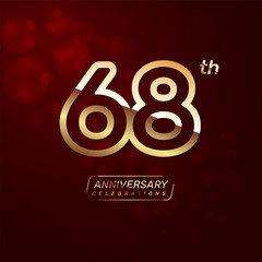 68th year anniversary logo design with a double line concept in gold color