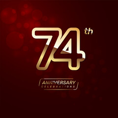 74th year anniversary logo design with a double line concept in gold color