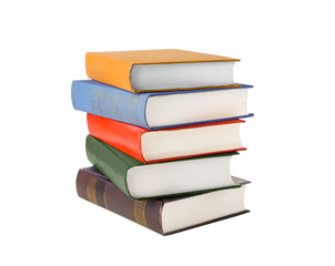 Stack of colorful books isolated on white background