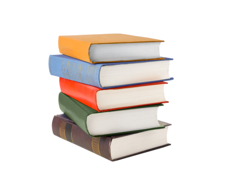 Stack of colorful books isolated on white background