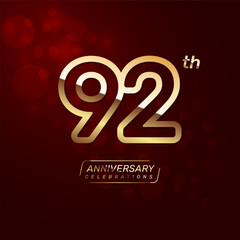 92th year anniversary logo design with a double line concept in gold color