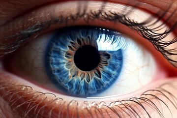 Realistic close-up of a beautiful human blue eye, Generative Ai