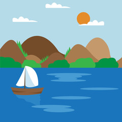 Naklejka premium Sailboat Serenity Illustration