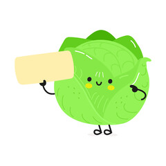 Cabbage poster character. Vector hand drawn cartoon kawaii character illustration. Isolated white background. Cabbage poster