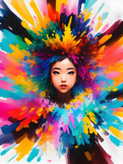 portrait of a young rebellious woman emanating strong colors art concept for self expression created with generative ai