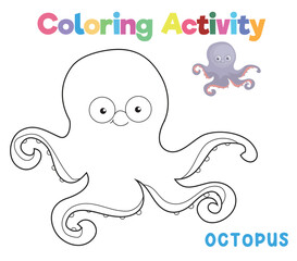Obraz premium Coloring the octopus, the sea animal. Coloring sea animals worksheet. Coloring activity for preschool and kindergarten children. Printable educational printable coloring worksheet. Vector file.