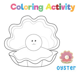 Coloring the oyster pearl the sea animal. Coloring sea animals worksheet. Coloring activity for preschool and kindergarten children. Printable educational printable coloring worksheet. Vector file.