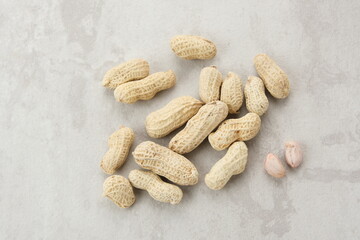 Roasted peanuts on small bowl. Copy space
