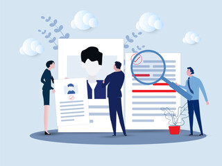 KYC or know your customer with business verifying the identity of its clients concept at the partners-to-be through a magnifying glass vector illustrator. - obrazy, fototapety, plakaty