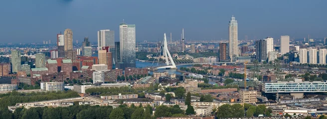 Foto op Plexiglas Drone panorama over Dutch city Rotterdam at sunrise © Aquarius