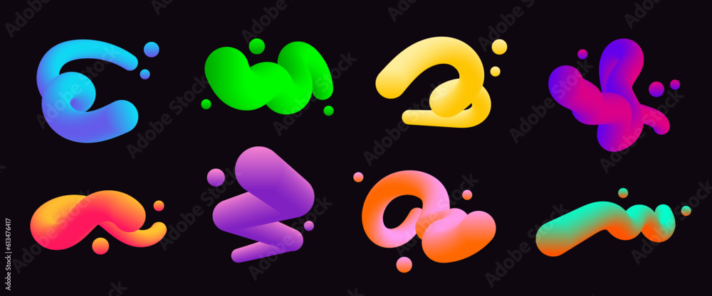 Poster abstract multicolored 3d twisted lines with gradients dots. trendy vector blend art
