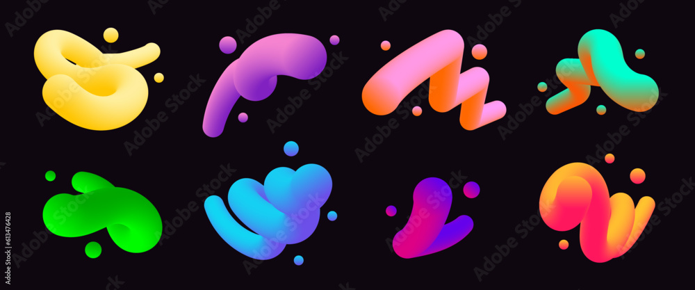 Poster abstract multicolored 3d twisted lines with gradients dots. trendy vector blend art