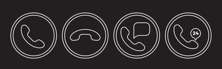 Call phone white line icon set