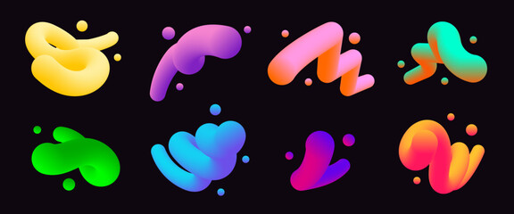 Abstract multicolored 3d twisted lines with gradients dots. Trendy vector blend art