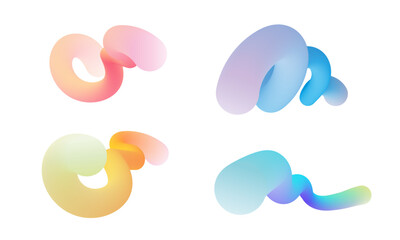 Pastel color blend line art. Beautiful smooth light gradient shapes set