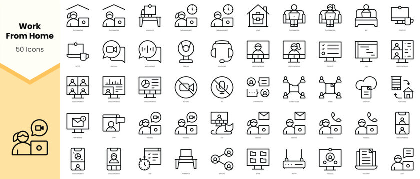 Set of work from home Icons. Simple line art style icons pack. Vector illustration