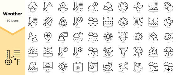 Set of weather Icons. Simple line art style icons pack. Vector illustration