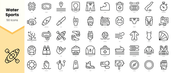 Set of water sports Icons. Simple line art style icons pack. Vector illustration