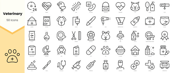 Set of veterinary Icons. Simple line art style icons pack. Vector illustration