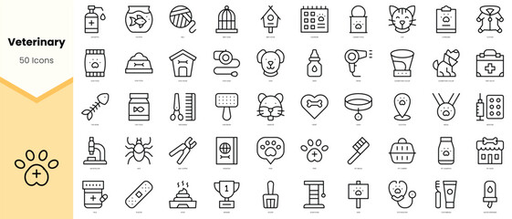 Set of veterinary Icons. Simple line art style icons pack. Vector illustration