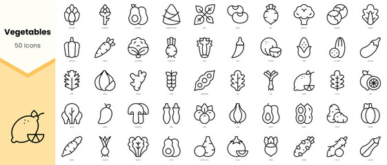 Set of vegetables Icons. Simple line art style icons pack. Vector illustration