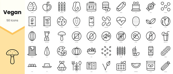 Set of vegan Icons. Simple line art style icons pack. Vector illustration