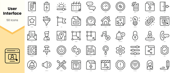Set of user interface Icons. Simple line art style icons pack. Vector illustration
