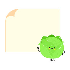 Cabbage poster character. Vector hand drawn cartoon kawaii character illustration. Isolated white background. Cabbage poster