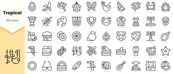 Set of tropical Icons. Simple line art style icons pack. Vector illustration
