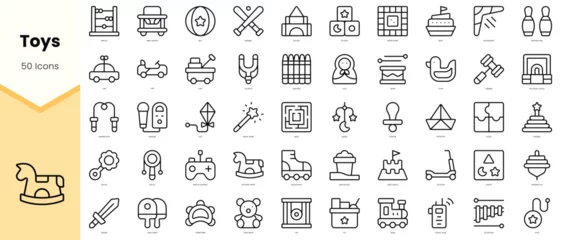 Fototapeten Set of toys Icons. Simple line art style icons pack. Vector illustration © TriMaker