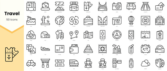 Set of travel Icons. Simple line art style icons pack. Vector illustration - obrazy, fototapety, plakaty