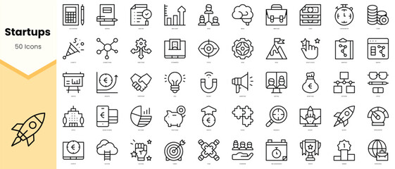 Set of startups Icons. Simple line art style icons pack. Vector illustration
