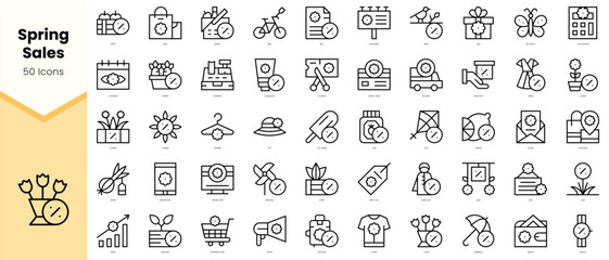 Set of spring sales Icons. Simple line art style icons pack. Vector illustration