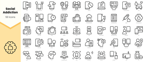 Fototapeta na wymiar Set of social addiction Icons. Simple line art style icons pack. Vector illustration