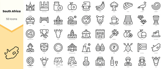 Set of south africa Icons. Simple line art style icons pack. Vector illustration