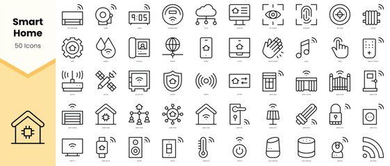 Obraz na płótnie Canvas Set of smart home Icons. Simple line art style icons pack. Vector illustration