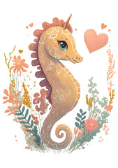 Fototapeta premium Watercolor Seahorse Clipart Created with Generative AI Tools