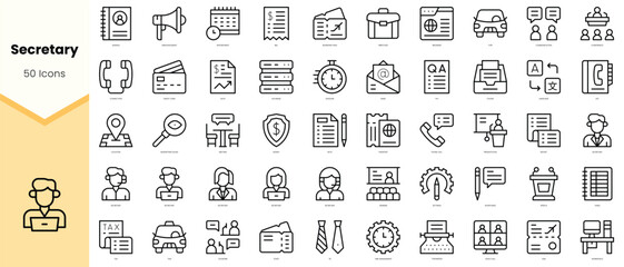 Obraz na płótnie Canvas Set of secretary Icons. Simple line art style icons pack. Vector illustration