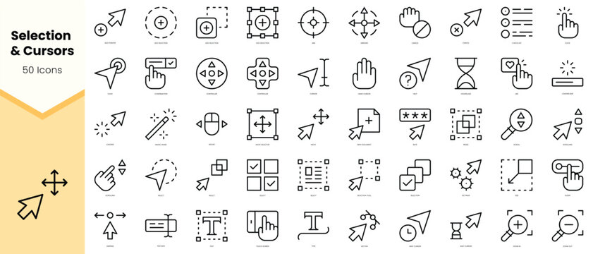 Set of selection and cursors Icons. Simple line art style icons pack. Vector illustration