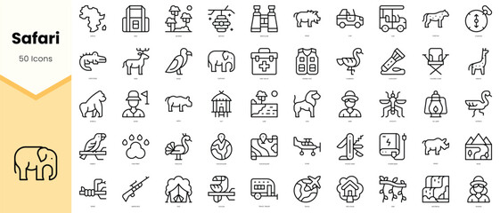 Set of safari Icons. Simple line art style icons pack. Vector illustration