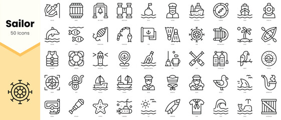 Set of sailor Icons. Simple line art style icons pack. Vector illustration - obrazy, fototapety, plakaty