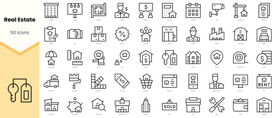 Set of real estate Icons. Simple line art style icons pack. Vector illustration