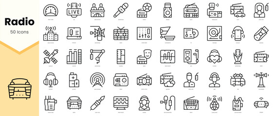 Obraz na płótnie Canvas Set of radio Icons. Simple line art style icons pack. Vector illustration
