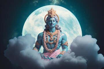 Culture and religious, states of mind concept. Hindu god Krishna and cloud ball surreal illustration. Generative AI