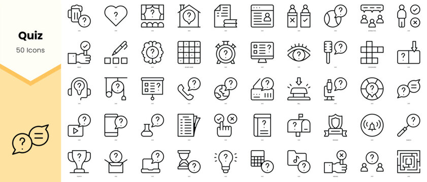 Set of quiz Icons. Simple line art style icons pack. Vector illustration