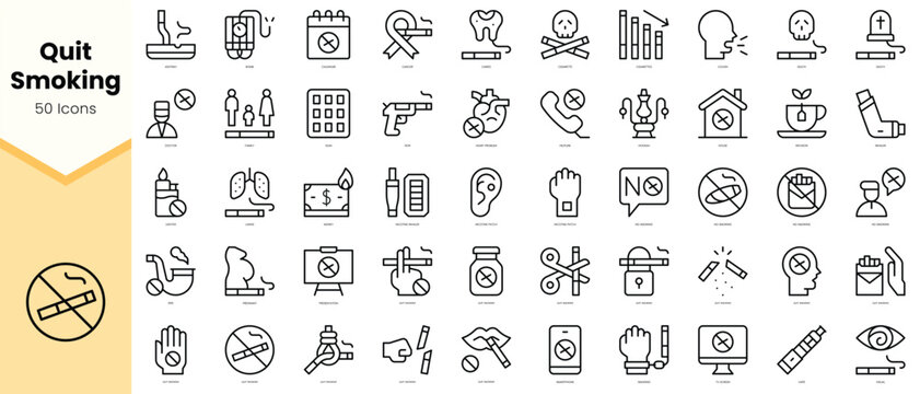 Set of quit smoking Icons. Simple line art style icons pack. Vector illustration