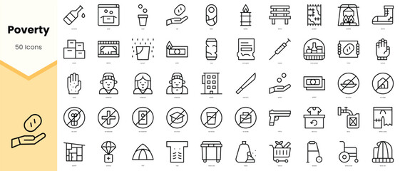 Set of poverty Icons. Simple line art style icons pack. Vector illustration