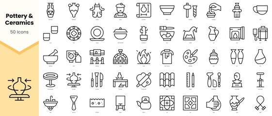 Set of pottery and ceramics Icons. Simple line art style icons pack. Vector illustration - obrazy, fototapety, plakaty